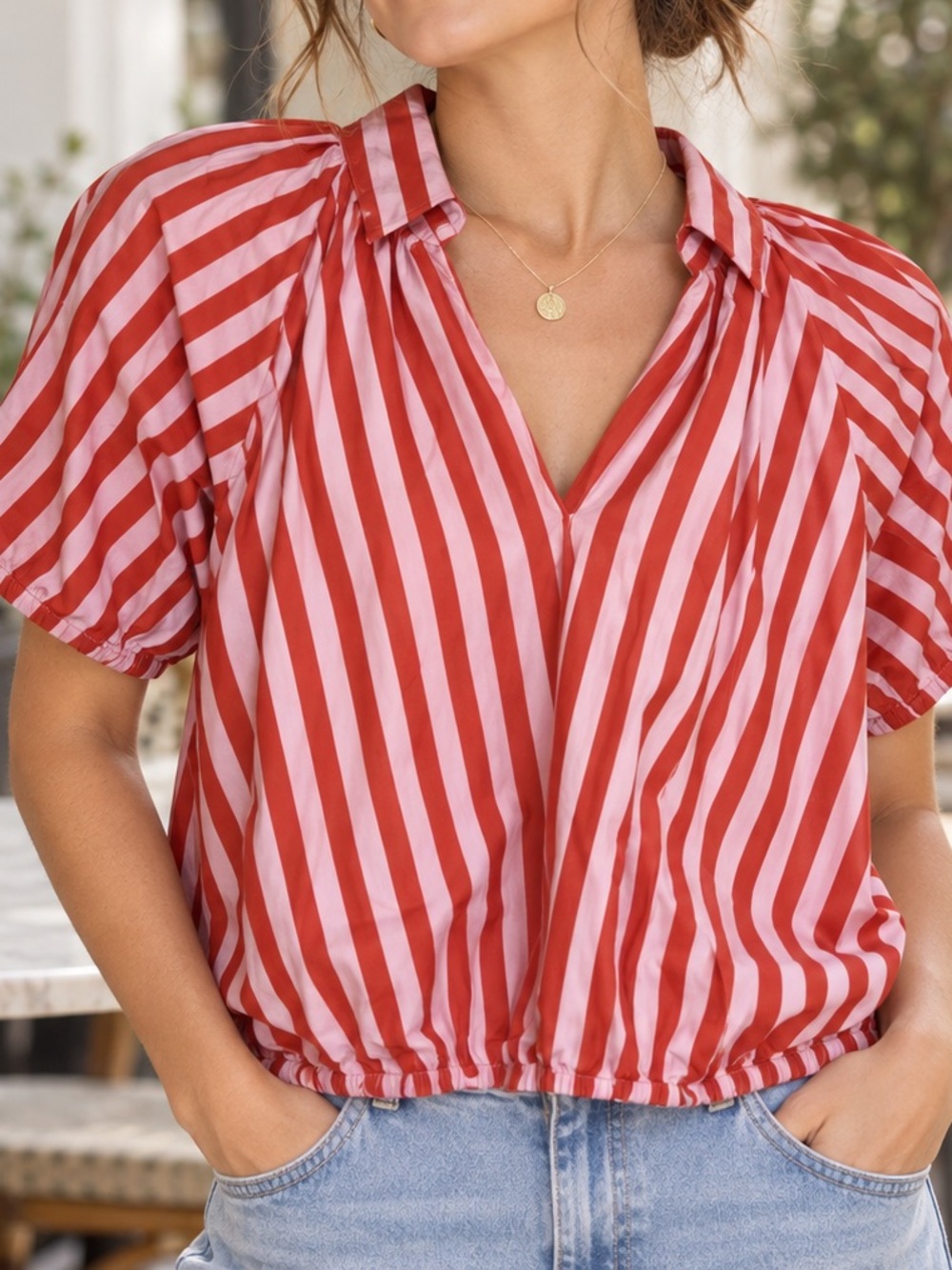 Livro Striped Cotton Short Sleeve Top Sz. M